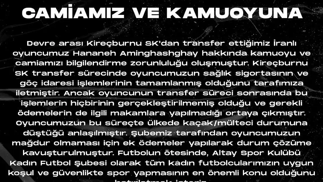 Altay'ın İranlı kadın futbolcusu mülteci durumuna düştü