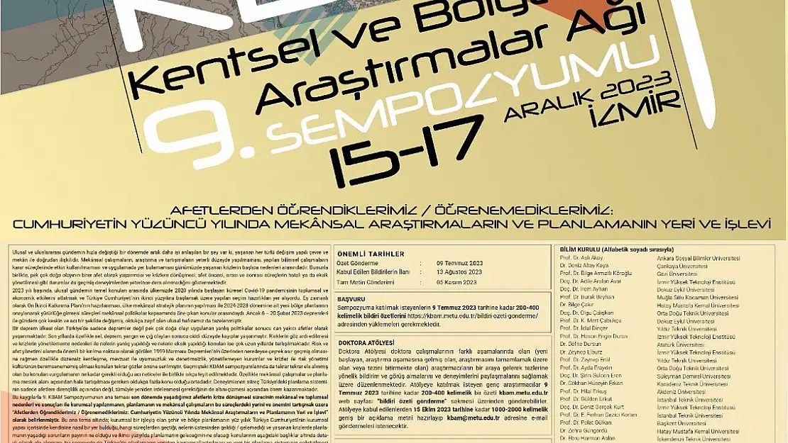 Kentsel ve Bölgesel Araştırmalar Ağı Sempozyumu afet temasıyla düzenlenecek