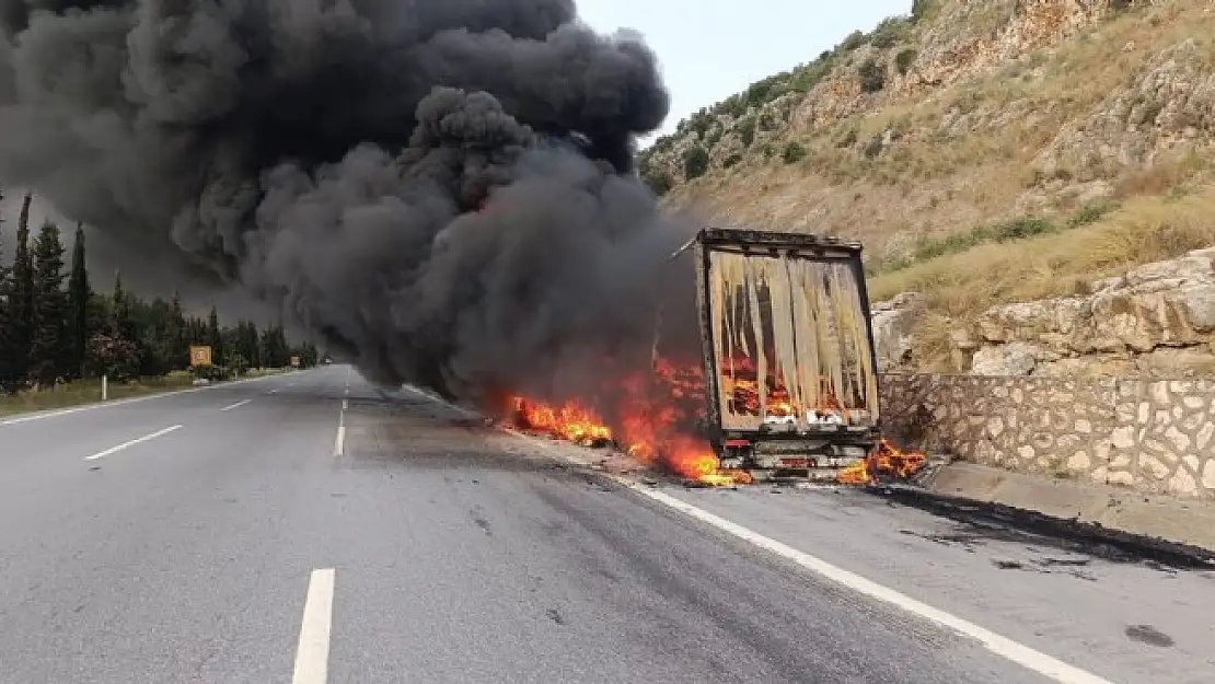 Lastiği patlayan tır alev topuna döndü