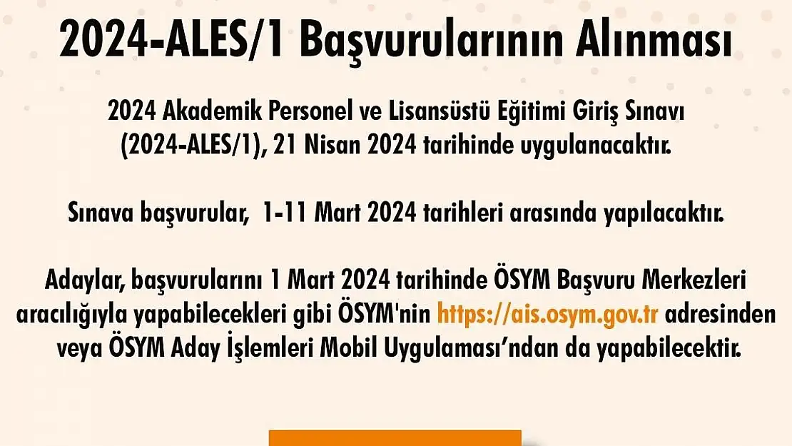 ÖSYM açıkladı: 2024 ALES başvuruları başladı!