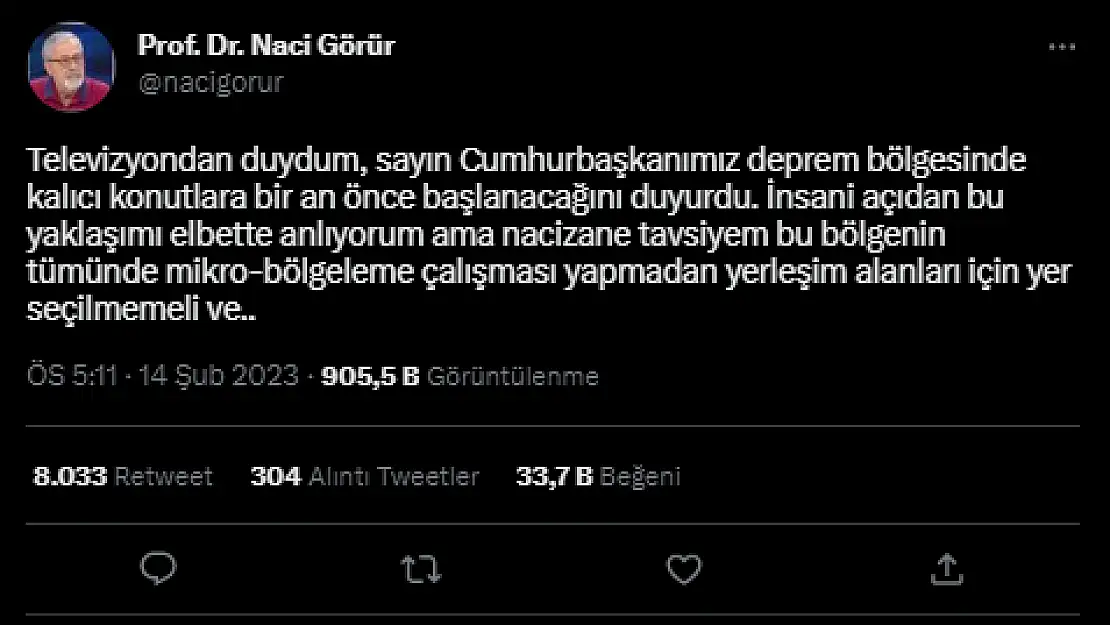 Prof. Dr. Naci Görür’den afet bölgeleri için dikkat çeken inşaat uyarısı