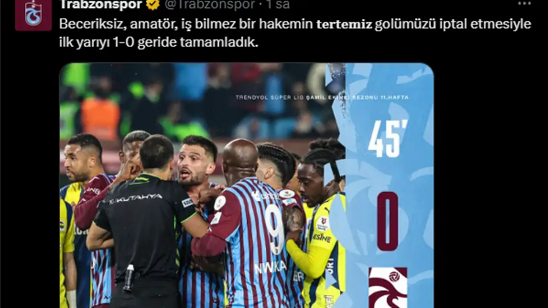 Trabzonspor'dan hakem tepkisi: Beceriksiz, amatör, iş bilmez...