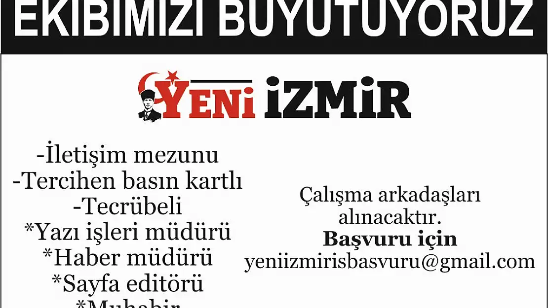 Yeni İzmir Gazetesi çalışma arkadaşları arıyor!