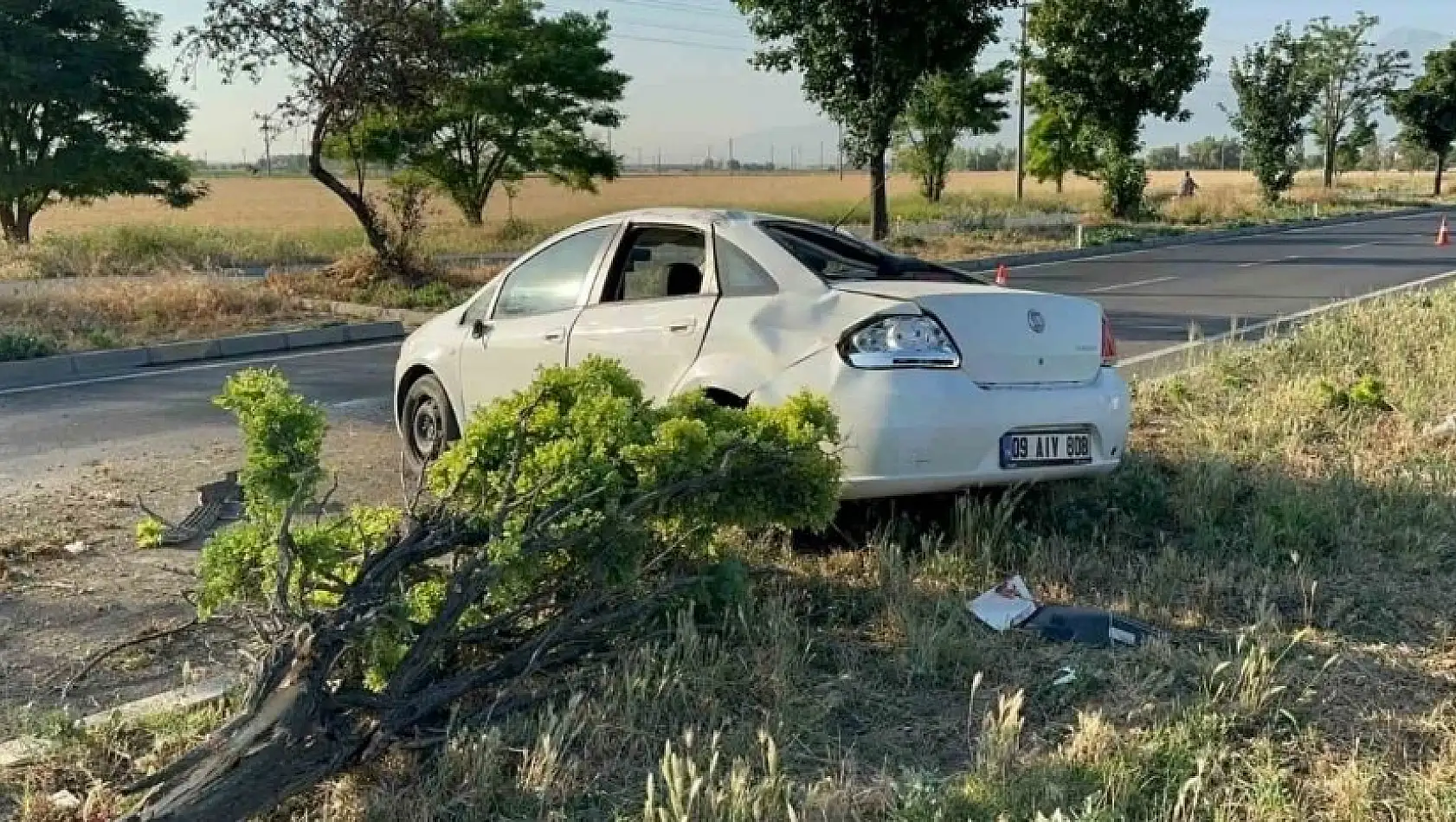 Afyon’daki kazada otomobil ağaçları devirerek durabildi