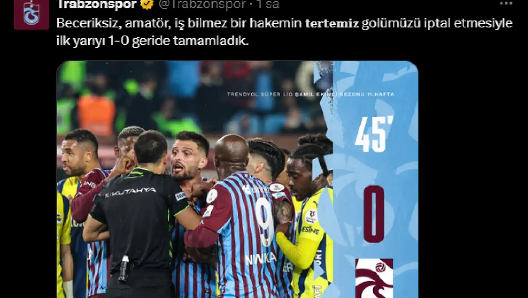 Trabzonspor'dan hakem tepkisi: Beceriksiz, amatör, iş bilmez...